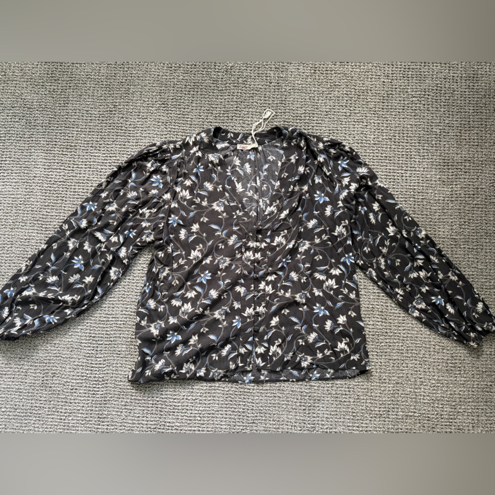 Faherty Black and Blue Floral Blouse